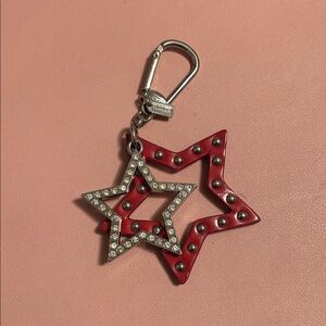 Coach Red and Silver Star Keychain